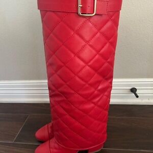 Red‎ knee-high boots with buckle #kneehighboots Size 6 NEW